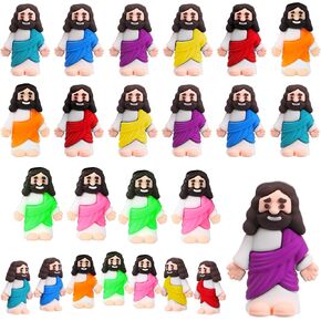 Bememo 25 Pcs Mini Jesus Figurines Bulk Original Design Rubber Mini Jesus Figures to Hide and Seek Religious Gifts Sunday School Baptism Easter Egg Filling(Vibrant Color)