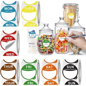 7000 Pcs Days of The Week Stickers, Removable Date Dots Food Labels Peel Tab(Mon-Sun) for Container Bottles, Kitchen Freezers, Restaurant Inventory Management Supplies(1 inch, 1000 pre-Cut per roll)
