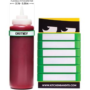 Waterproof Squeeze Bottle Kitchen Labels Writable 6-Pack Kitchen Bandits Small Black
