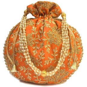 IGH Ethnic Potli Bag Ladies Handbag Purse for Bridal Batwa Pearls Handle Purse Clutch Purse for Women