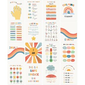 bqw 16 Calming Corner Poster for Kids - Mindfulness & Emotions Chart - Educational & Therapeutic Visual Aid for Classroom, Playroom Teach Self-Regulation & Coping Skills - Laminated, 11x16 inches
