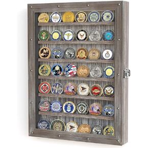 Military Challenge Coin Display Case Holder, 13x17.5 inches Large Cabinet Wall Mount - MK614A (Rustic Wood)