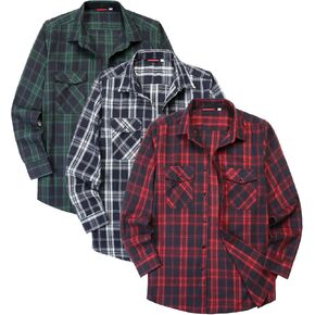 1/3 Pack Long Sleeve Flannel Shirt for Men Casual Plaid Button Down Shirt with Pockets
