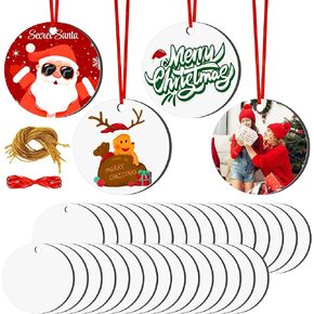 Joyclub 35 Pcs 3'' Sublimation Ornament Blanks MDF Sublimation Christmas Ornaments Bulk Round Double Sided Ornaments for Personalized Xmas Tree Ornament Home Decor DIY Crafts