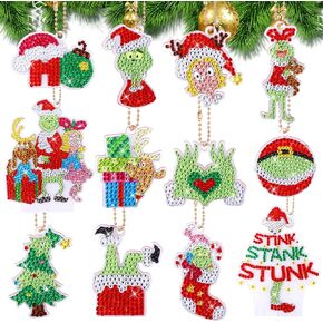 CLMGGRX 12 Pieces Christmas Diamond Art Painting Keychain 5D DIY Diamond Art Painting Kits Diamond Art Kits for Adults Beginners Art Crafts Christmas Decorations Holiday Gifts
