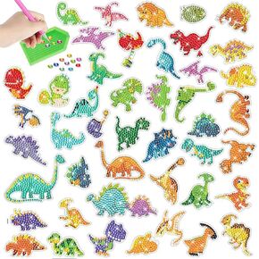 WAKALEE 46pcs 5D Diamond Art Stickers Arts and Crafts Creative Cute Animal Dinosaur Art Paint Kits for Kids Ages 4-6 6-8 8-12 Boys Girls DIY Stickers Toys