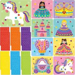 Unicorns & Princesses Foam Sticker Art Craft Kit Geometry Shapes EVA Foam Stickers for Boys Girls Kids DIY Creative Home School Art Class Supplies