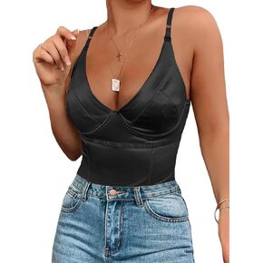 مشد نسائي من الساتان، قطعة علوية مثيرة برقبة على شكل حرف V عميقة ونيون للحفلات والخروج مع سلك داخلي in Kuwait