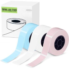 Label Maker Tape - 14x40mm (0.55"x1.57") Thermal Label Rolls - 3 Rolls/Box - White, Blue, Pink - Self-Adhesive - for HP2, HP3, HP4 and D30 - Ideal for Inventory, Home, and Office Organization