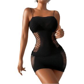 SHENHE Women's Fishnet Lingerie Dress Mesh Night Dress Hollow Out Bodycon Mini Dress Chemise
