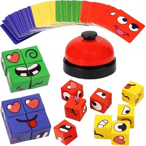 Face Changing Magic Cube Game Face Blocks Game Face Change Cube Game Expressions Matching Block Puzzles Building Cubes Toy Educational Puzzles Toy Family Board Games for Child & Adults (with Bell)