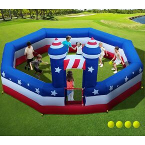 Gaga Ball Pit Inflatable 15FT with Built-in Air Blower, Portable Gagaball Court Gaga Pit for Indoor Outdoor School Family Party Inflatable Sport Games, Gaga Balls Included