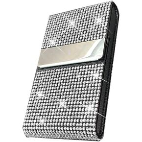 Bling Business Card Holder Case, PU Leather Business Card Case with Crystal Diamonds Bling Rhinestones, Metal Business Card Case Pocket with Magnetic Closure, Name Card Holder Purse Card Case.