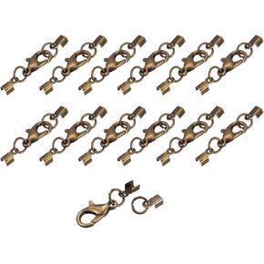uxcell 20Sets 4.5mm Fold Over Cord Ends with Lobster Claw Clasps, Terminator Crimp End Caps for DIY Making Leather Bracelets, Bronze Tone