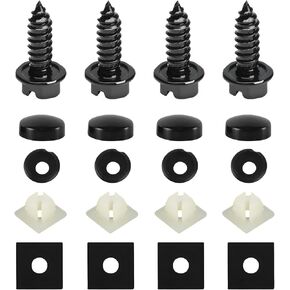 4PCS Rustproof License Plate Screw Kit, Stainless Steel Car Bolts Fasteners Kit, Anti-Theft & Anti-Rattle Bolts for Securing License Plate Frame or Cover on Car Truck SUV (Black)