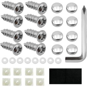 Anti Theft License Plate Screws, Rustproof Stainless Steel Self-Tapping Bolt for Car Front Rear Tag Frame, M6 (1/4") Tamper Proof Mounting Hardware Kit, Car Accessories (Silver)