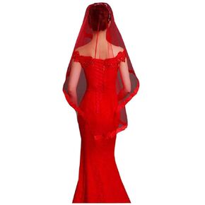 Wedding Bridal Long Veil Women Festive Tulle Veil Bridal Accessory Headdress, Red, 51 x 67 Inches
