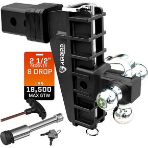 AIRBIRD Adjustable Trailer Hitch Fits 2.5-Inch Receiver, Heavy Duty Tow Hitches 6 Inch Drop Truck Hitch (28000 LBS GTW), Forged 2 and 2-5/16-Inch Balls, Black