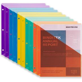 Binditek 50 Pack Poly Slash File Jacket for 3 Ring Binder, Binder Pockets Plastic Jacket, 3 Hole Punch Binder Organizer, Letter Size, 5 Assorted Colors, for Students and Coworkers