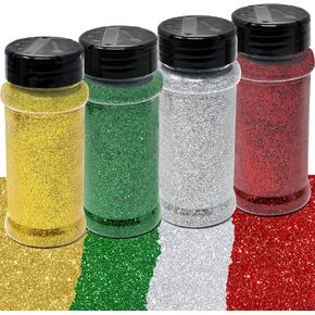 Gift Boutique - Extra Fine Christmas Glitter Powder 4 Colors Craft Glitter Sequins Gold Silver Red Green for Ornament Balls, Nail Arts, Decoration, Weddings Card Scrapbooking Arts n Crafts 80G