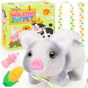 Tagitary Plush Toys Interactive Pig Toys for Kids,Walking Pet Toys Can Make Sound,Wag Tail and Twitch Nose, Realistic Stuffed Animal with Leash,Birthday Gift for Kids Toddlers