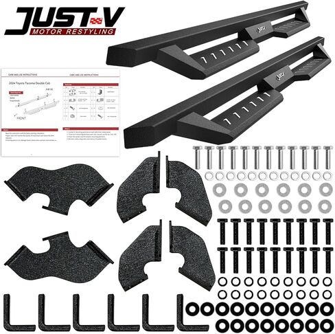 استبدال لوحات الجري لعام 2024 لسيارة Toyota Tacoma Double Cab Crew Cab، لوحات تشغيل الشاحنات الثقيلة القوية، خطوات جانبية سوداء مزخرفة، قضبان Nerf ذات خطوة متدلية in Kuwait