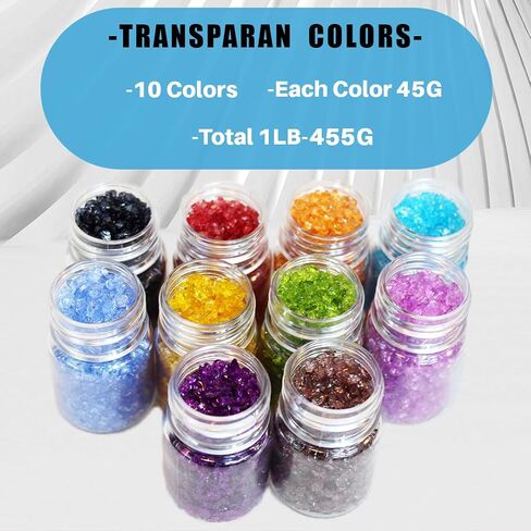 10Box -1LB Crushed Glass for Crafts Glitter Resin Art, Small Broken Glass Pieces, Transparan Chips DIY Vase Filler Decoration 1-3mm (Transparan) in Saudi Arabia