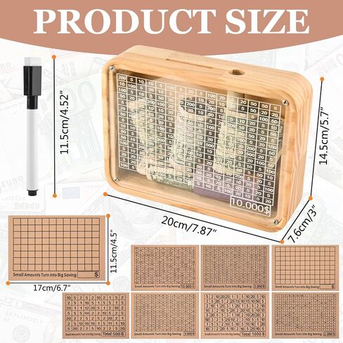 Piggy Bank for Adults Kids,Wooden Coin Bank for Boys and Girls,Reusable Cash Vault Wooden Saving Box Adults Money Box with 500 1000 2000 3000 5000 10000 Saving Goals in Saudi Arabia