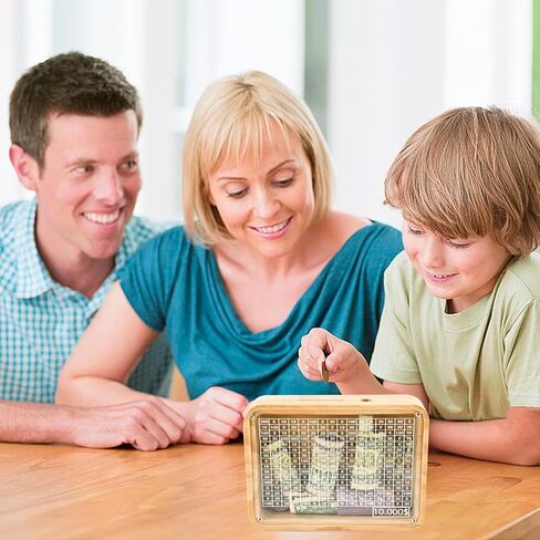 Piggy Bank for Adults Kids,Wooden Coin Bank for Boys and Girls,Reusable Cash Vault Wooden Saving Box Adults Money Box with 500 1000 2000 3000 5000 10000 Saving Goals in Saudi Arabia