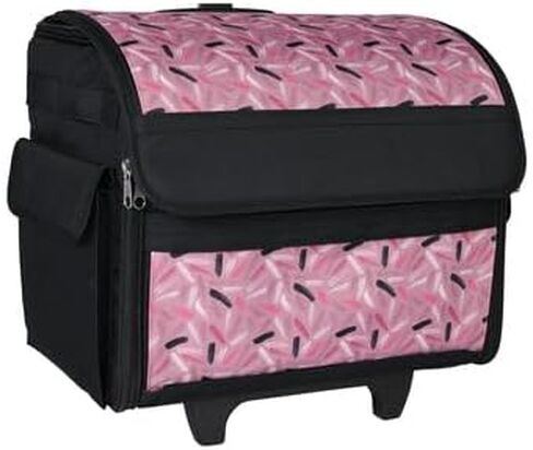 Everything Mary Collapsible Rolling Sewing Machine Tote - Premium Polyester Construction - Universal Fit - Portable with Dual Wheels and Telescoping Handle - Pink Abstract in Saudi Arabia