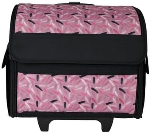 Everything Mary Collapsible Rolling Sewing Machine Tote - Premium Polyester Construction - Universal Fit - Portable with Dual Wheels and Telescoping Handle - Pink Abstract in Saudi Arabia