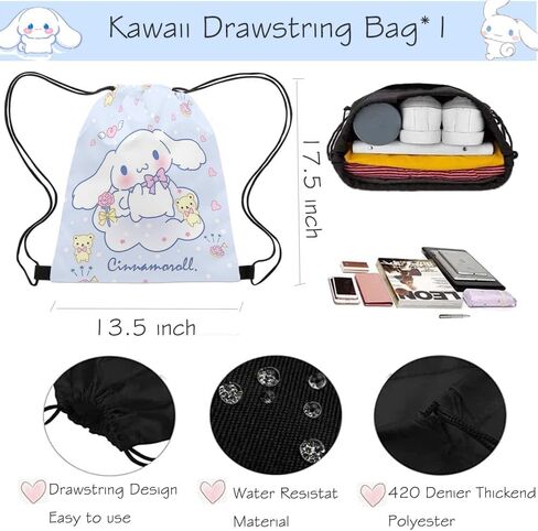 Cinnamoroll Merchandise Stuff Gift Set for Girls, Cute Cinnamo Dog Accessories Including Drawstring Bag Backpack, Keychain, Stickers, Button Pins, Purse Bag,Necklace,Charm Bracelet in Saudi Arabia