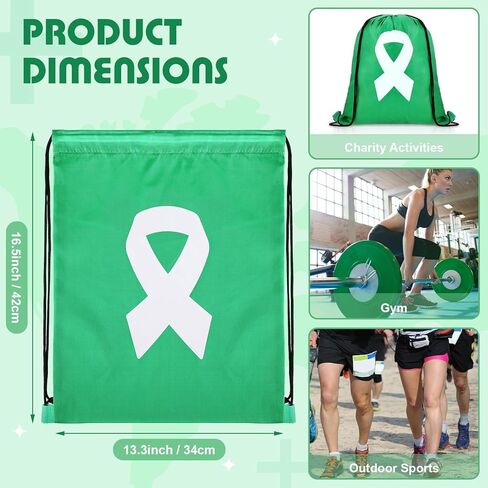 12 قطعة من أكياس رباط للتوعية بالصحة العقلية من Paterr، حقيبة ظهر برباط لجمع التبرعات بشريط أخضر كبير، حقائب تخزين للتبرع، هدايا شهر للتوعية بالصحة العقلية من أجل الأمل والشجاعة وقوة جمع التبرعات in Kuwait