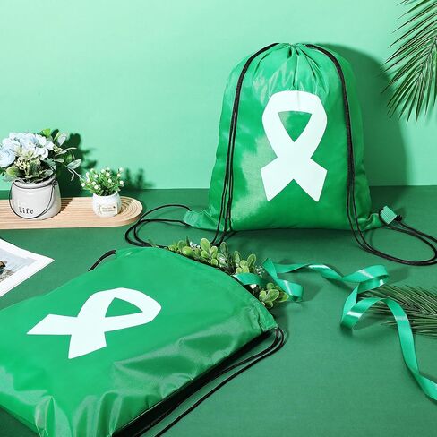 12 قطعة من أكياس رباط للتوعية بالصحة العقلية من Paterr، حقيبة ظهر برباط لجمع التبرعات بشريط أخضر كبير، حقائب تخزين للتبرع، هدايا شهر للتوعية بالصحة العقلية من أجل الأمل والشجاعة وقوة جمع التبرعات in Kuwait