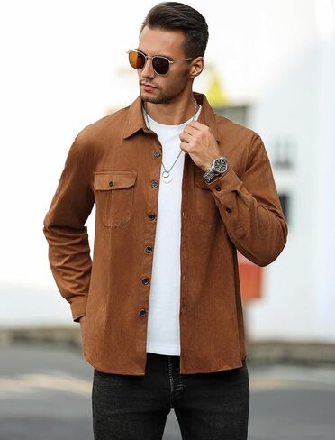 ZAFUL Men's Faux Suede Button Down Shirts Jacket Lightweight Shirt Jacket Long Sleeve Work Coat Solid Color Overshirt in Saudi Arabia
