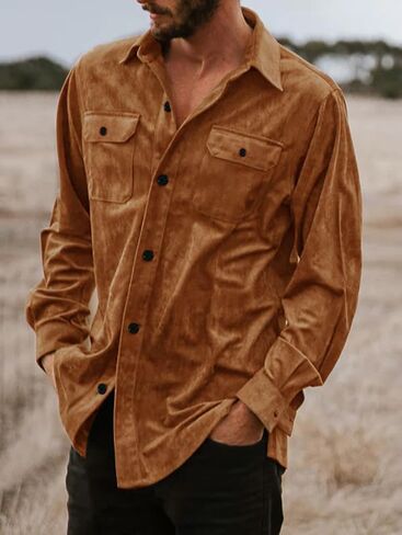 ZAFUL Men's Faux Suede Button Down Shirts Jacket Lightweight Shirt Jacket Long Sleeve Work Coat Solid Color Overshirt in Saudi Arabia