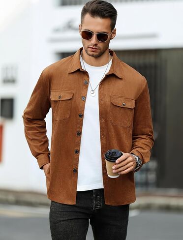 ZAFUL Men's Faux Suede Button Down Shirts Jacket Lightweight Shirt Jacket Long Sleeve Work Coat Solid Color Overshirt in Saudi Arabia