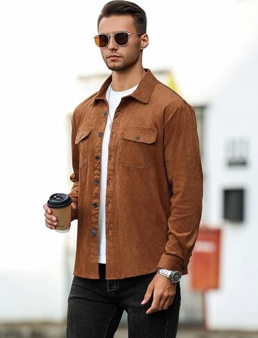 ZAFUL Men's Faux Suede Button Down Shirts Jacket Lightweight Shirt Jacket Long Sleeve Work Coat Solid Color Overshirt in Saudi Arabia