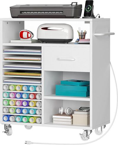 DWVO Craft Organizers and Storage Cart Compatible with Cricut Machine, Craft Rolling Storage with Charging Station & Vinyl Roll Holder, Crafting Table Workstation for Home Office in Saudi Arabia
