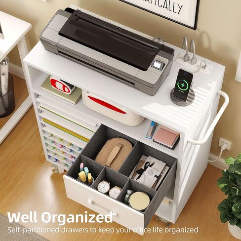 DWVO Craft Organizers and Storage Cart Compatible with Cricut Machine, Craft Rolling Storage with Charging Station & Vinyl Roll Holder, Crafting Table Workstation for Home Office in Saudi Arabia