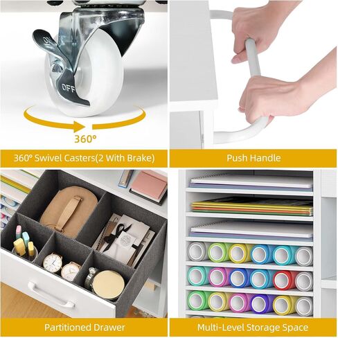 DWVO Craft Organizers and Storage Cart Compatible with Cricut Machine, Craft Rolling Storage with Charging Station & Vinyl Roll Holder, Crafting Table Workstation for Home Office in Saudi Arabia