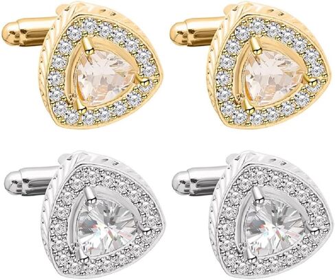 V & L Gold Crystal Cuff links Yellow – Fancy Unique Elegant Sparkling Luxury Gem Stone Cufflinks for men in Triangle - Perfect for Wedding, Formal, Suits, Business and Groom Cufflink in Saudi Arabia
