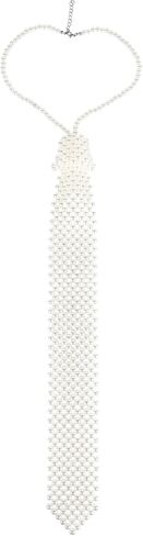 ربطة عنق لؤلؤية من SHIDOW، ربطة عنق للحفلات مطرزة، ربطة عنق قميص نسائي، ربطة عنق قابلة للتعديل، مناسبة لحفلات الزفاف وعروض لعب الأدوار في الهالوين (قطعة واحدة بيضاء) in Kuwait