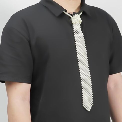 ربطة عنق لؤلؤية من SHIDOW، ربطة عنق للحفلات مطرزة، ربطة عنق قميص نسائي، ربطة عنق قابلة للتعديل، مناسبة لحفلات الزفاف وعروض لعب الأدوار في الهالوين (قطعة واحدة بيضاء) in Kuwait