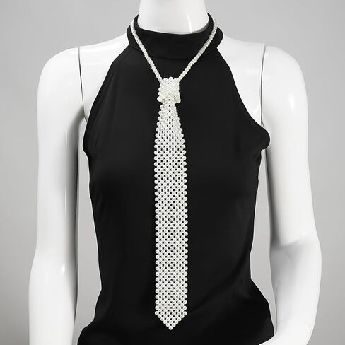 ربطة عنق لؤلؤية من SHIDOW، ربطة عنق للحفلات مطرزة، ربطة عنق قميص نسائي، ربطة عنق قابلة للتعديل، مناسبة لحفلات الزفاف وعروض لعب الأدوار في الهالوين (قطعة واحدة بيضاء) in Kuwait