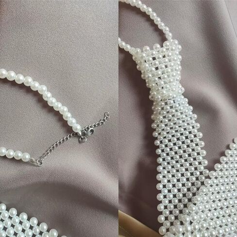 ربطة عنق لؤلؤية من SHIDOW، ربطة عنق للحفلات مطرزة، ربطة عنق قميص نسائي، ربطة عنق قابلة للتعديل، مناسبة لحفلات الزفاف وعروض لعب الأدوار في الهالوين (قطعة واحدة بيضاء) in Kuwait