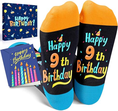 HAPPYPOP 9th Birthday Gifts Socks Ideas - Nine Year Old Gifts for Kids in Birthday Gift Box, Presents for 9 Year Olds with Greeting Card, Gifts for Boys Girls Age 9 in Saudi Arabia
