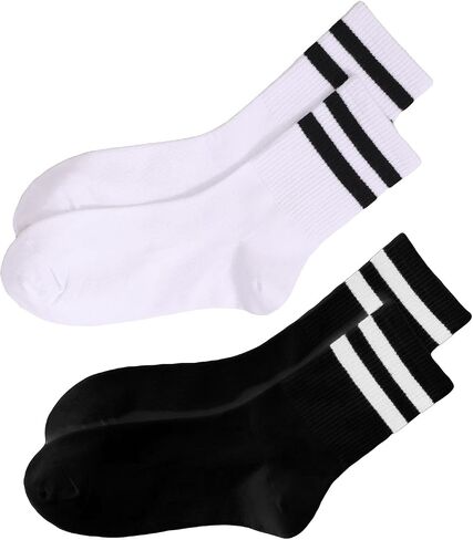 OYOANGLE Women's 2 Pairs Striped Trim Casual Crew Socks Simple Mid Calf Socks in Kuwait