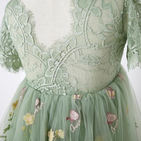 Flower Girl Lace Back V-Neck Dress Full-Length Floral Embroidered Toddler Tutu Tulle Dresses for Girls in Saudi Arabia