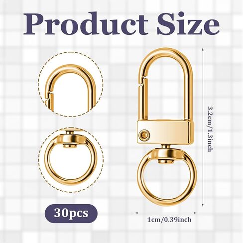 30 Pcs Metal Lobster Claw Clasp, Swivel Snap Key Chain Clip Hooks, Keychain Hooks for Keychain Making DIY Crafts Lanyard Making Pet Collar(Gold) in Kuwait